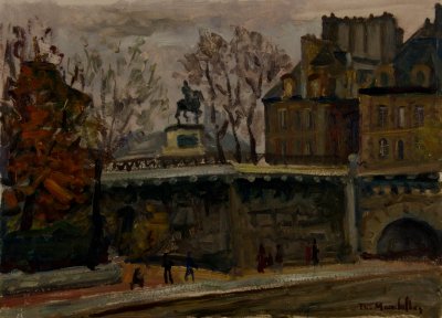Paris, the Statue and Houses in My Neighborhood — Oil painting, Canvas, 37.00×51.50cm — Theodoros Markellos